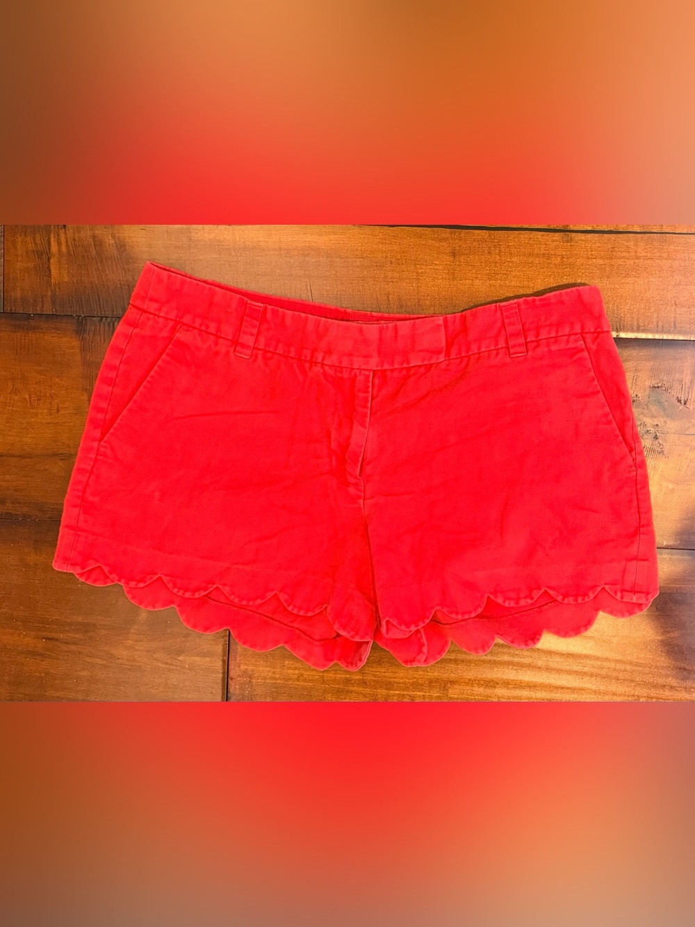 J. Crew Bright Red Scallop-Hem High Waist Shorts